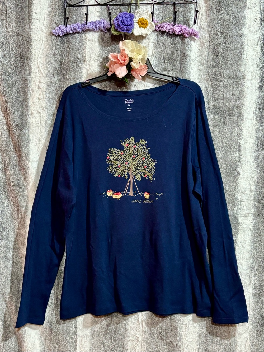 Croft & Barrow Navy Long-Sleeve Apple Tree Classic Tee size XXL